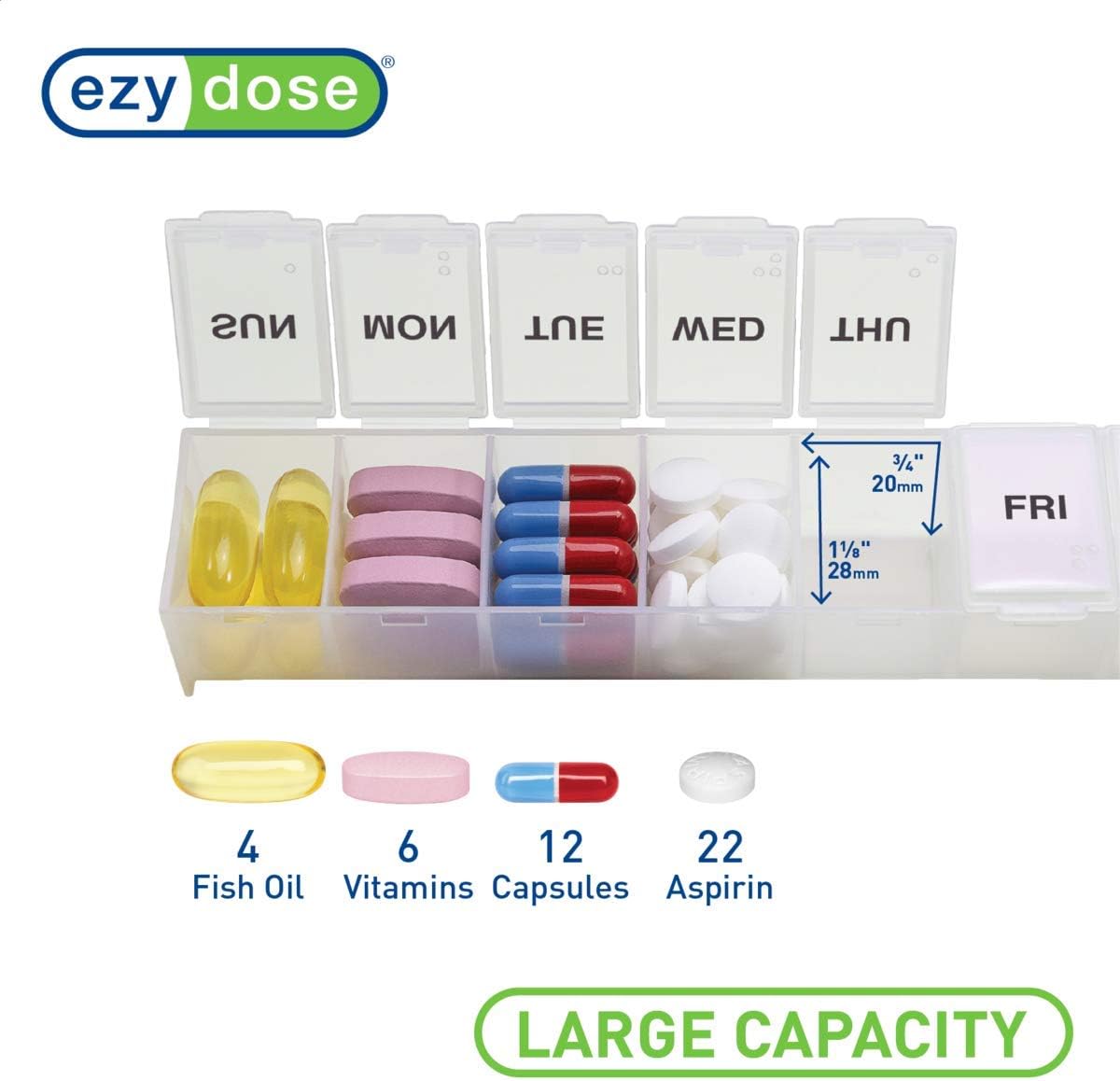 Ezy Dose® Contour Weekly Classic Pill Organizer, Large (2 Pack)