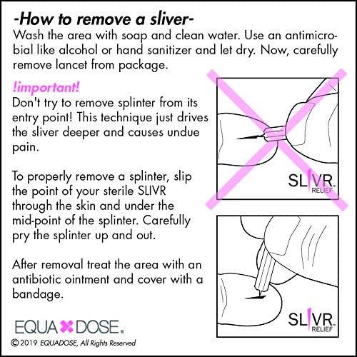 Equadose Sliver Removal Instructions | Apothecary Brands - Wash Area clean, Remove slivers through skin under the mid-point of the splinter through the skin.