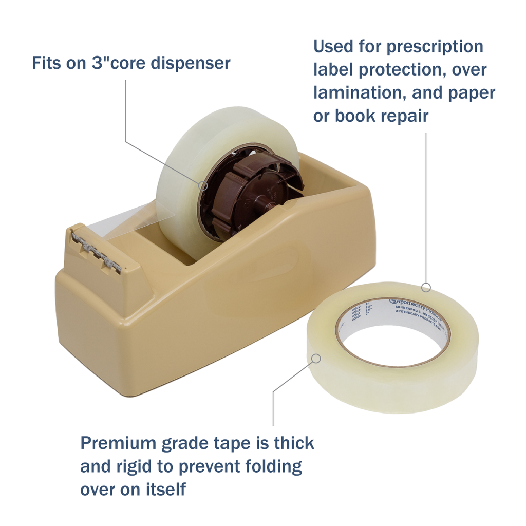 Apothecary Products Precision & Packaging Tape for Labels on Dispenser Containers, 1 in Width x 72 Yards Length, Made in the USA