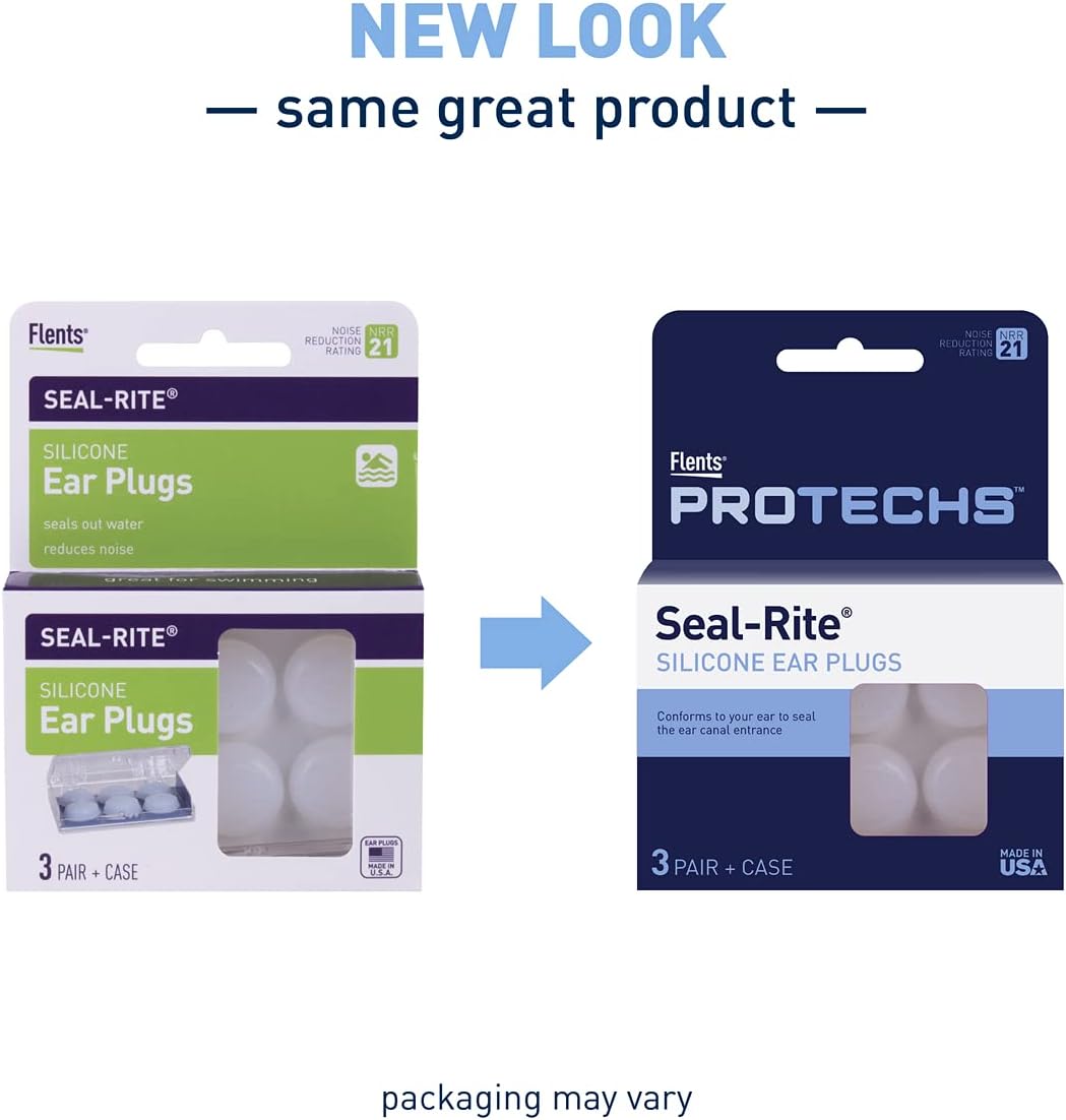 Flents Protechs Seal-Rite Silicone Moldable Ear Plugs, Clear, 3-Pair