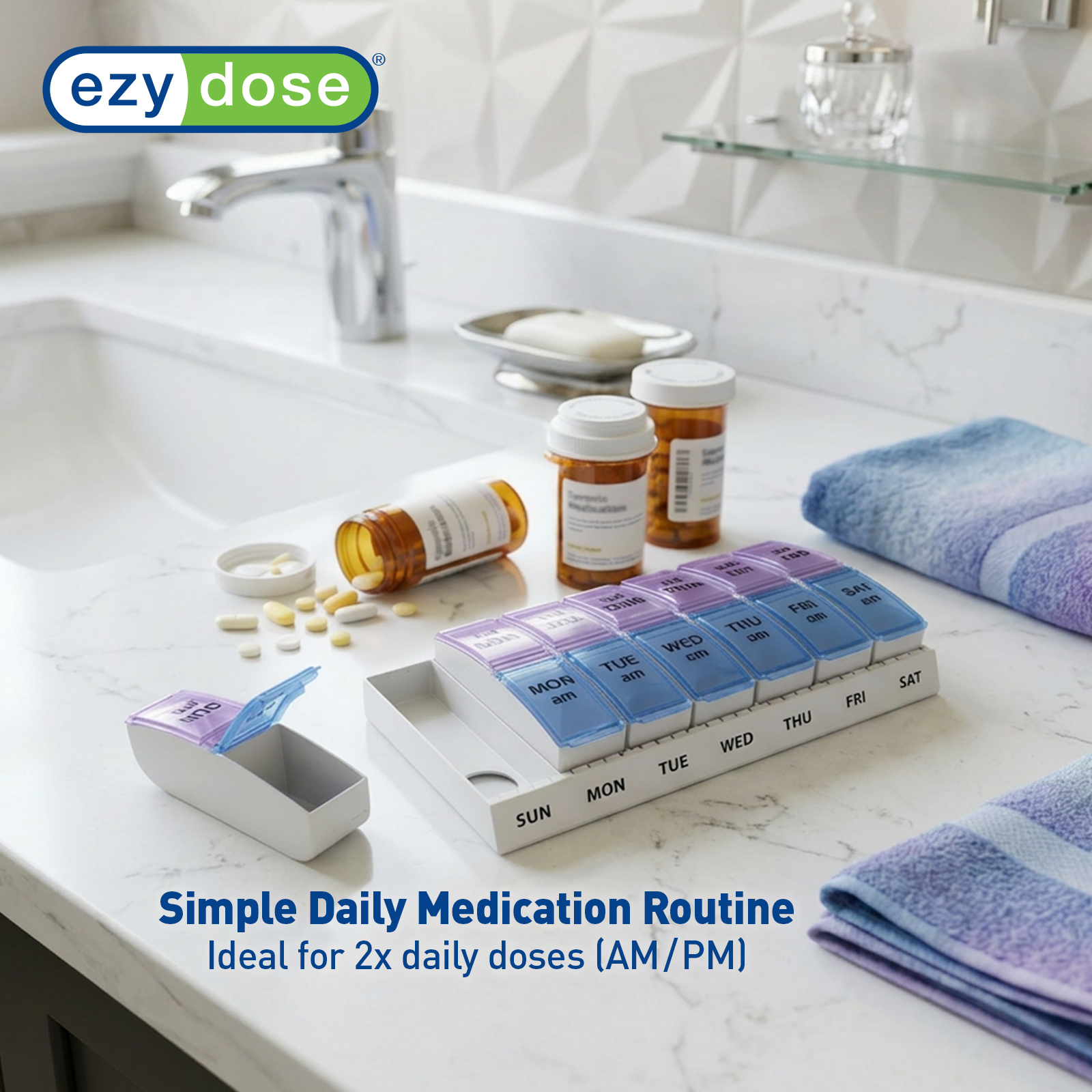 Ezy Dose® Weekly AM/PM Travel Pill Organizer (Large)