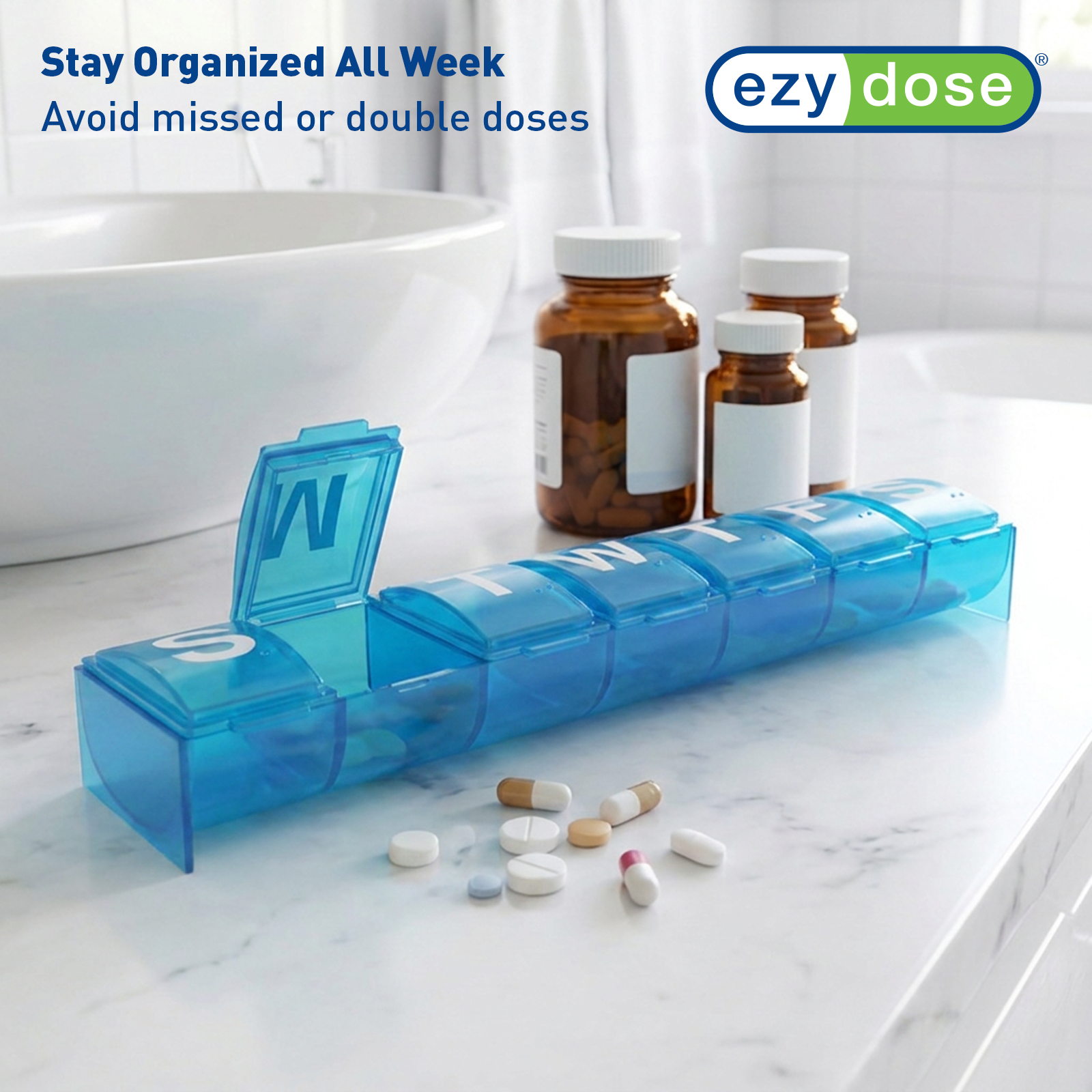 Ezy Dose® Contoured Weekly Pill Organizer, Assorted Colors (XL)