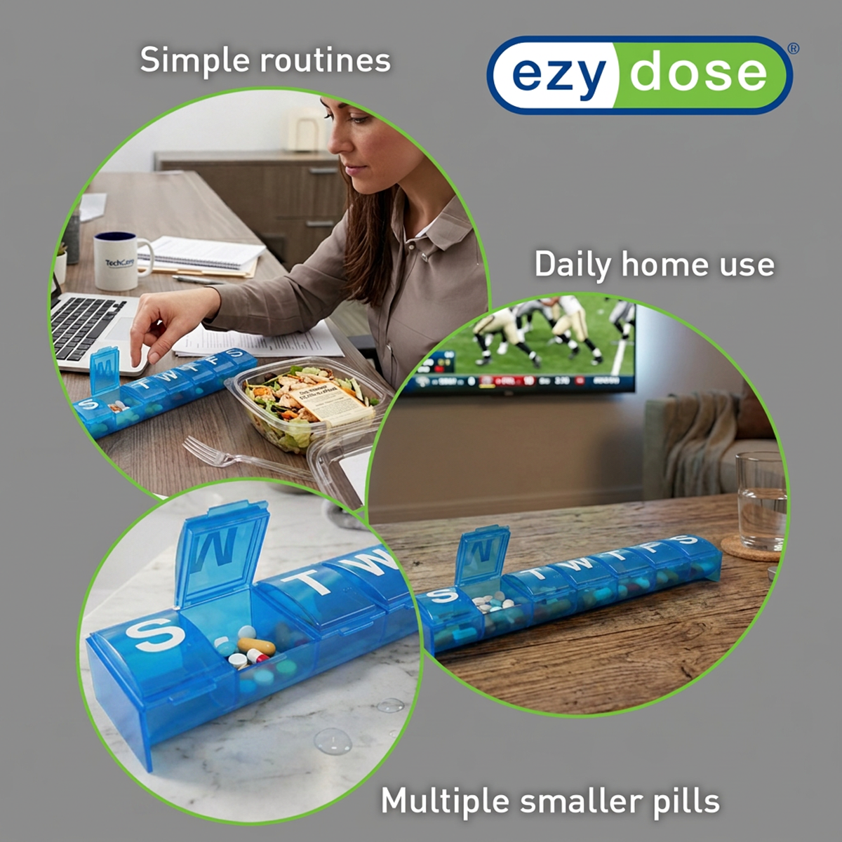 Ezy Dose® Contoured Weekly Pill Organizer, Assorted Colors (XL)