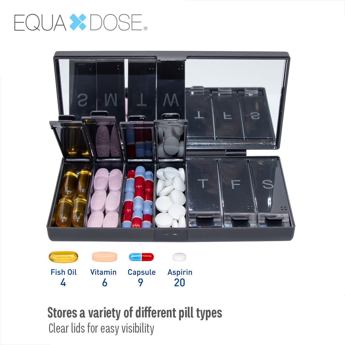 Equadose® Mirrored Travel Pill Case