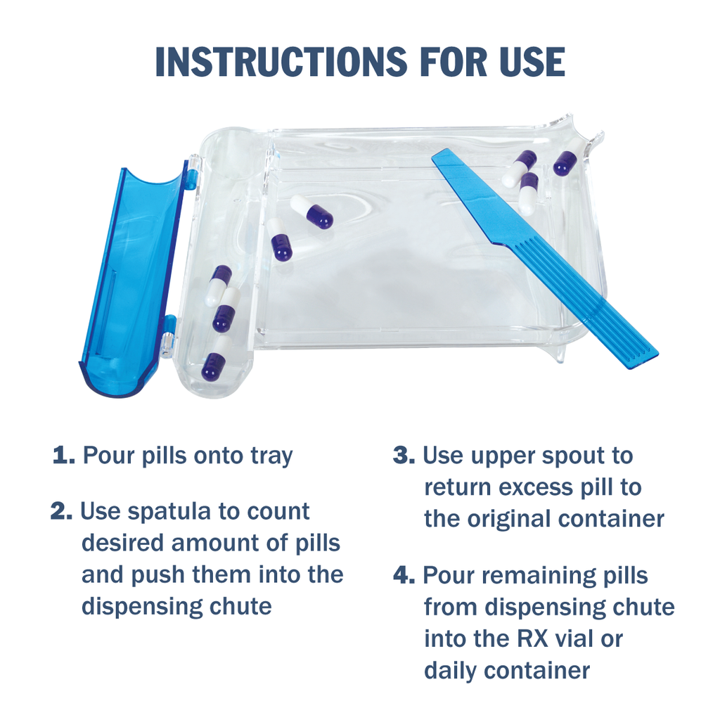Apothecary Products Pill Tray & Spatula for Tablets, Medicine, Vitamins, Right-Handed, Clear, 2 Count