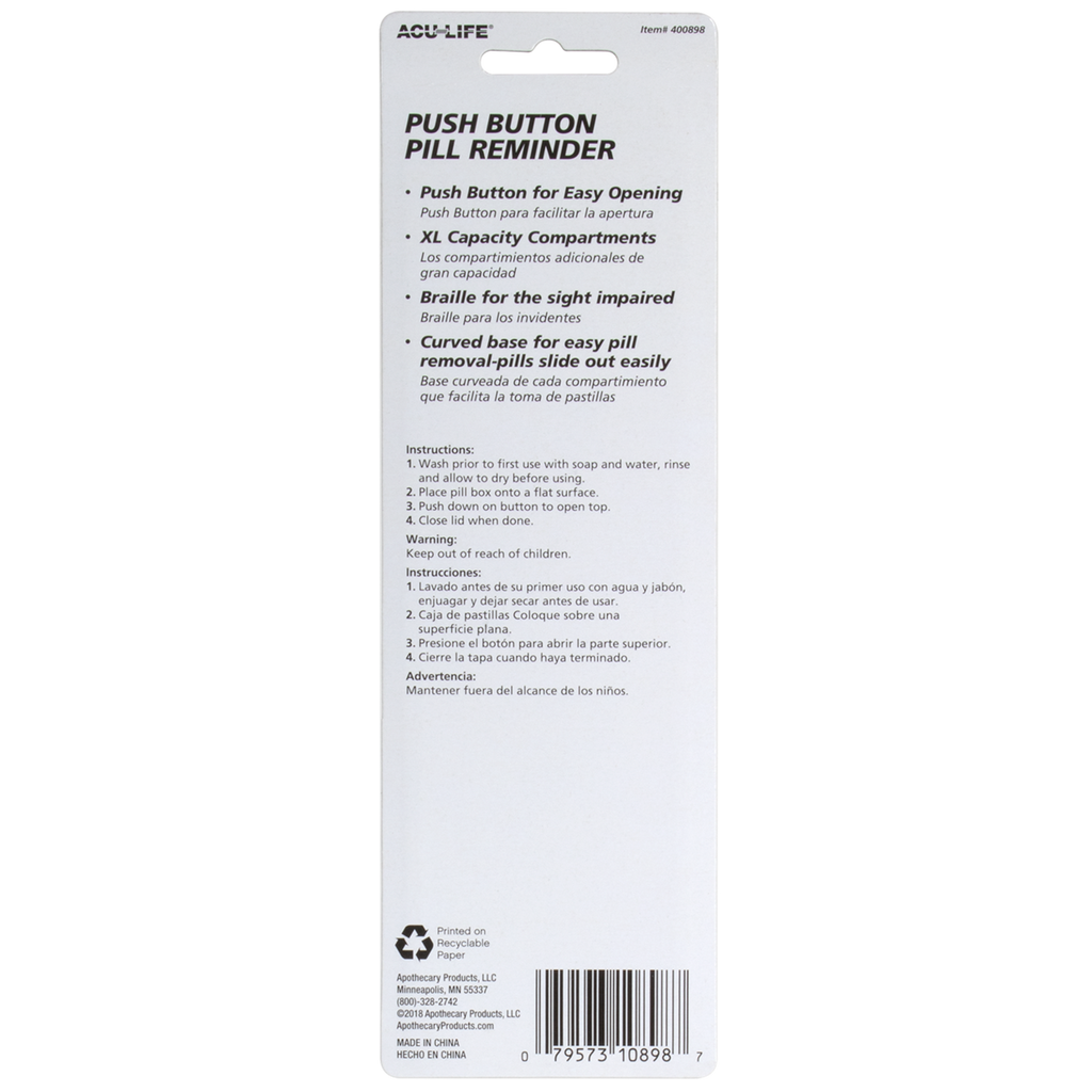 Acu-Life® 7 Day Push Button Pill Reminder (XL)