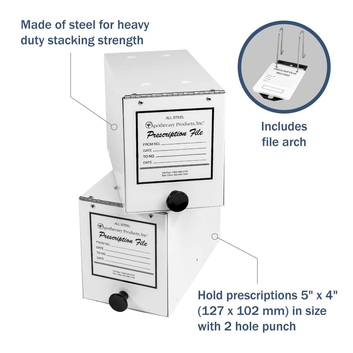 Apothecary Products Steel Prescription File Box (5" x 6 1/4" x 9 1/4")
