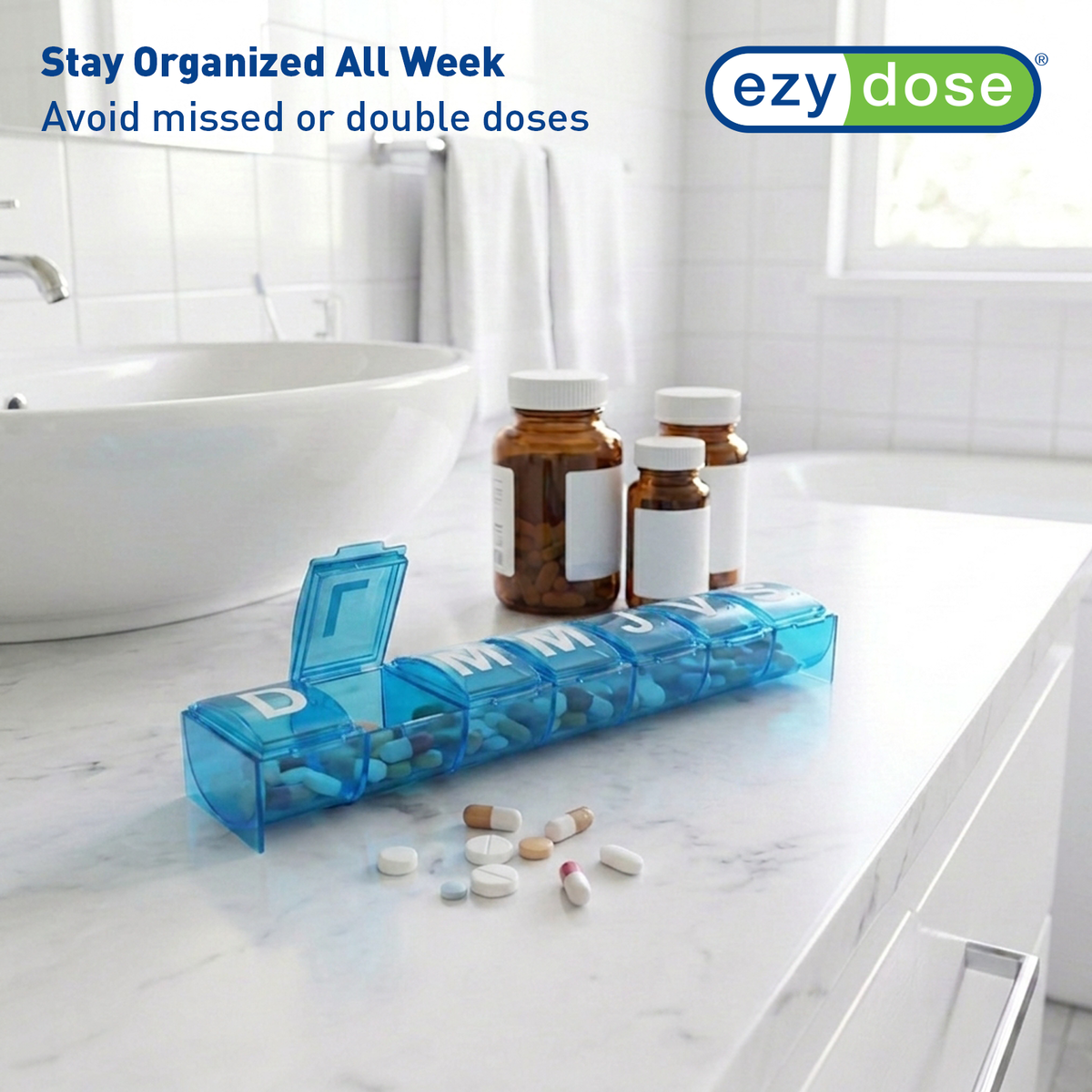 Ezy Dose® Contoured Weekly Pill Organizer, Spanish