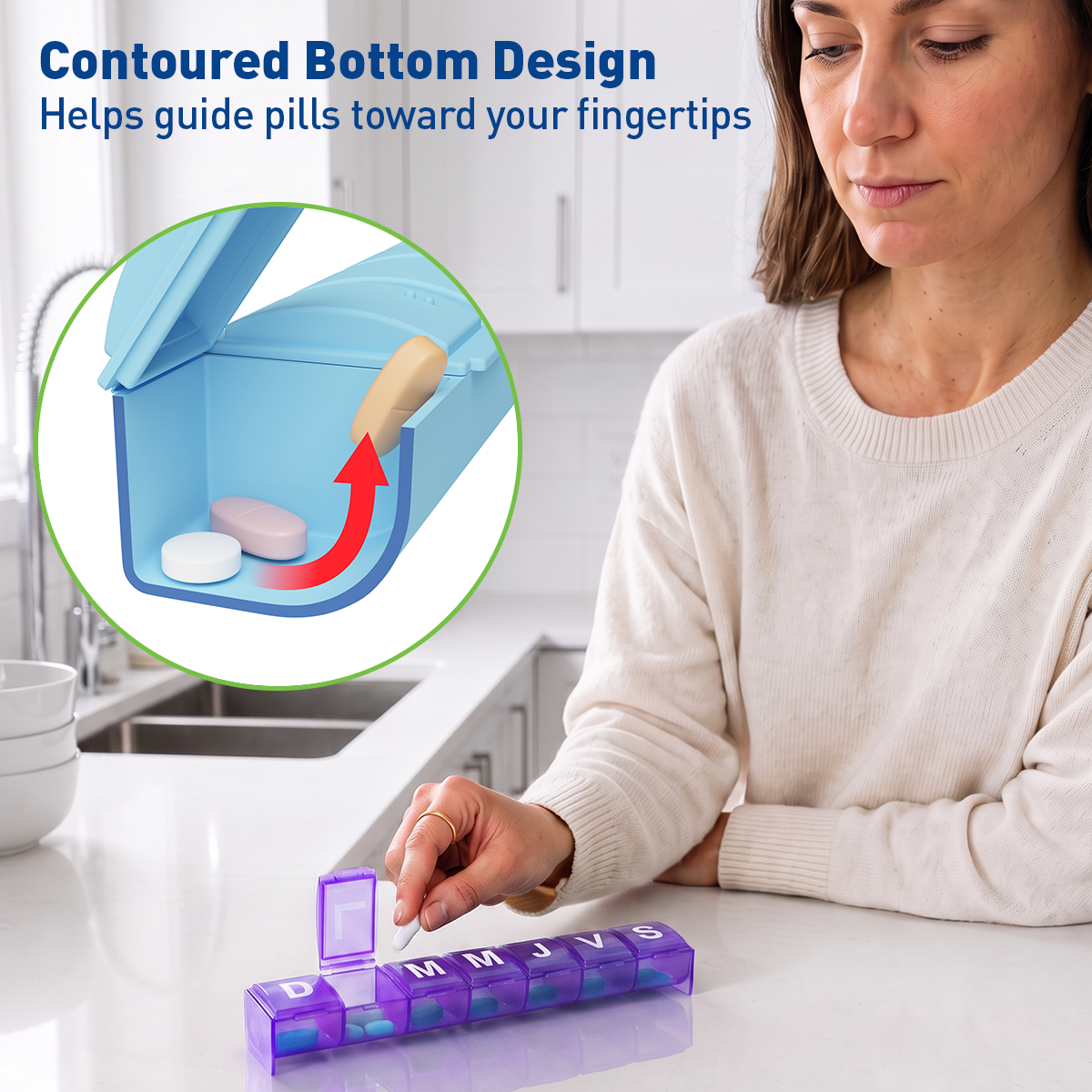 Ezy Dose® Contoured Weekly Pill Organizer, Spanish
