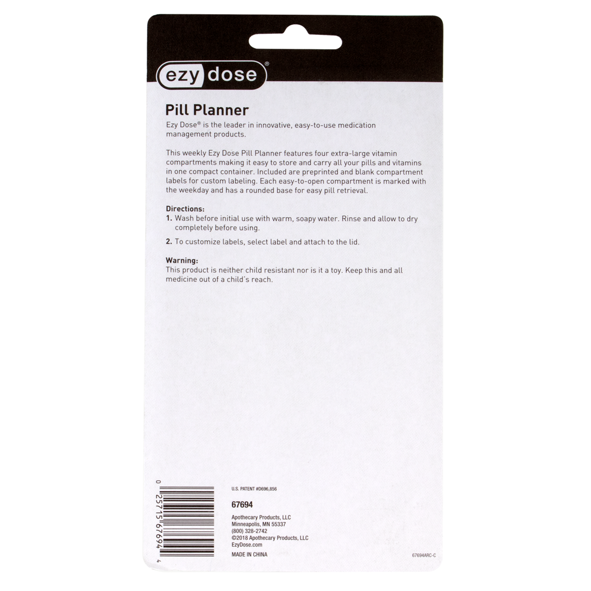 Ezy Dose® Weekly Pill Planner with Vitamin Compartments