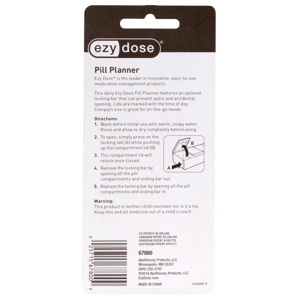 Ezy Dose® Daily 4x/day Pill Organizer with Locking Device