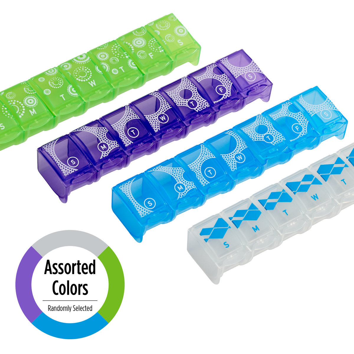 Ezy Dose® Contoured Weekly Pill Organizer, Assorted Patterns (Large)