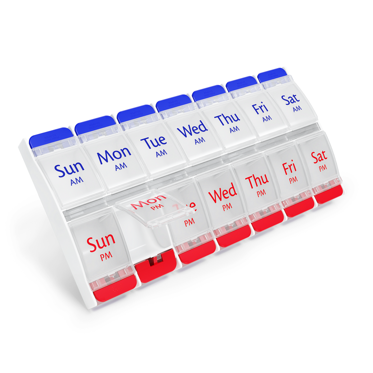 Ezy Dose® Push Button Weekly AM/PM Pill Organizer, Red and Blue (XL)