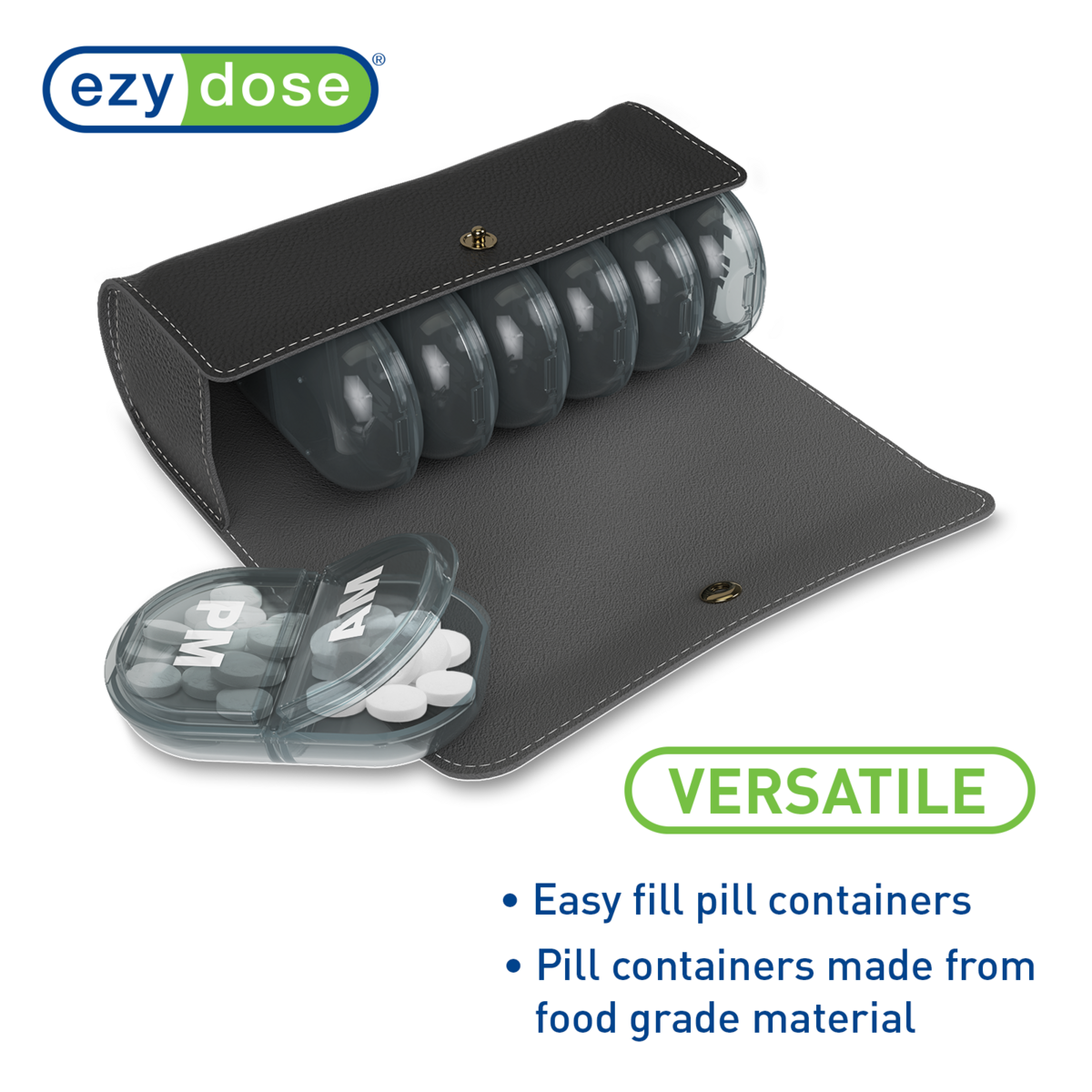 Ezy Dose® Weekly AM/PM Pill Organizer with Black Case (Black)
