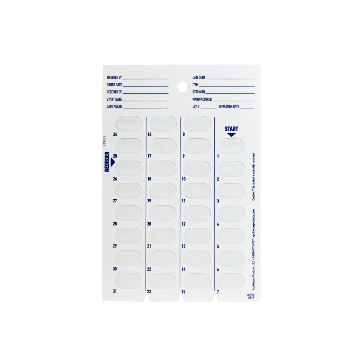 Ezy Dose® 31-Day Calendar Disposable Cold Seal Cards (Case of 500)