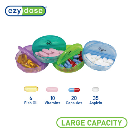 Infographic of rainbow weekly pill organizer pill capacity amounts