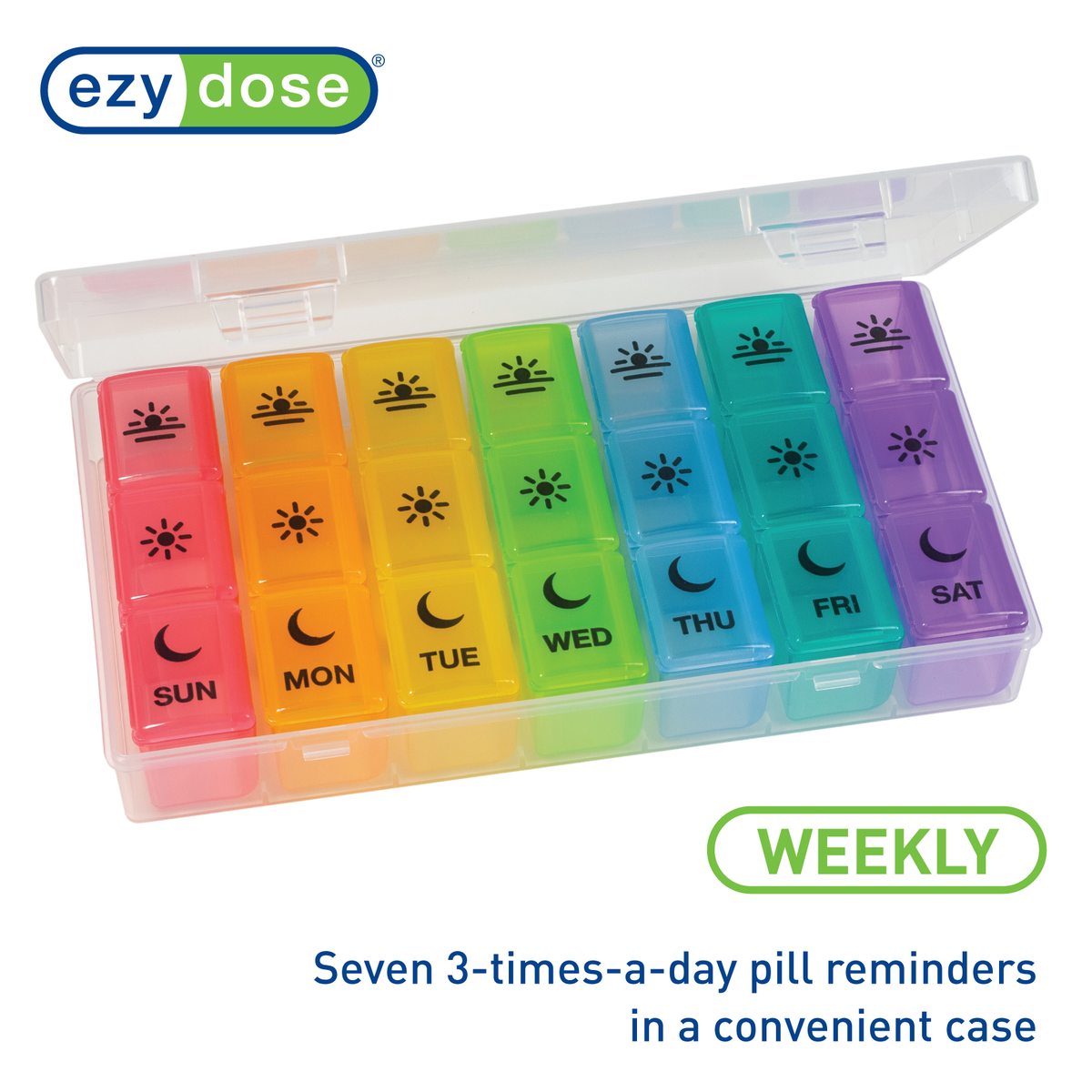 Ezy Dose® Weekly 3x/Day Pill Organizer with Tray, Rainbow