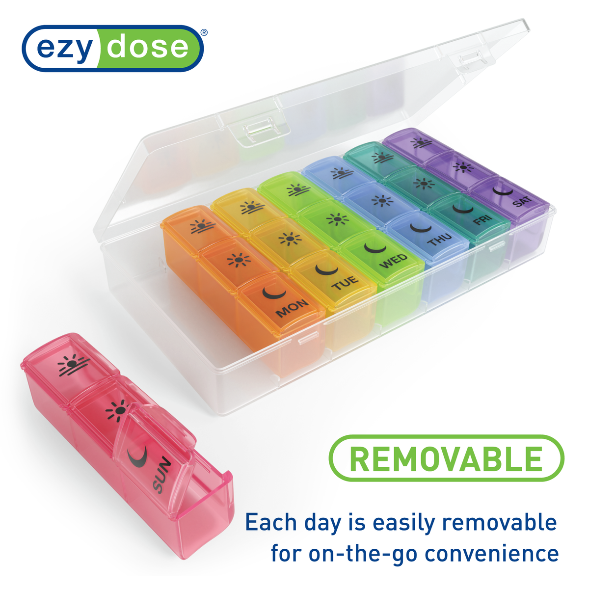 Ezy Dose® Weekly 3x/Day Pill Organizer with Tray, Rainbow