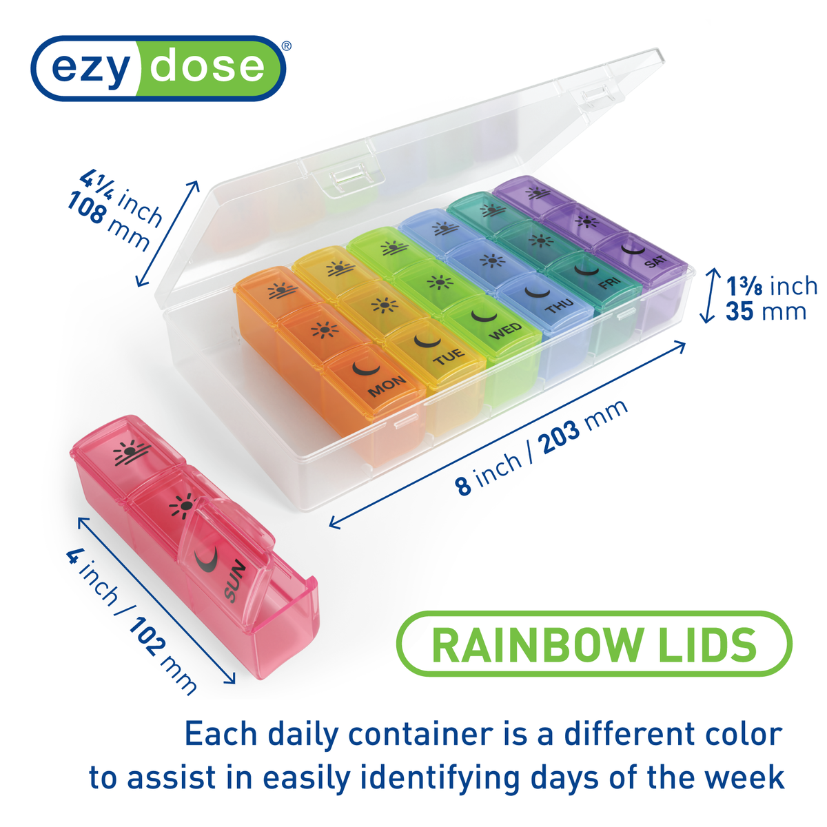 Ezy Dose® Weekly 3x/Day Pill Organizer with Tray, Rainbow
