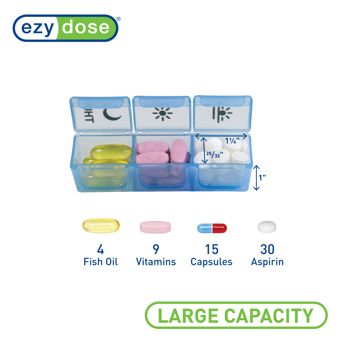 Ezy Dose® Weekly 3x/Day Pill Organizer with Tray, Rainbow