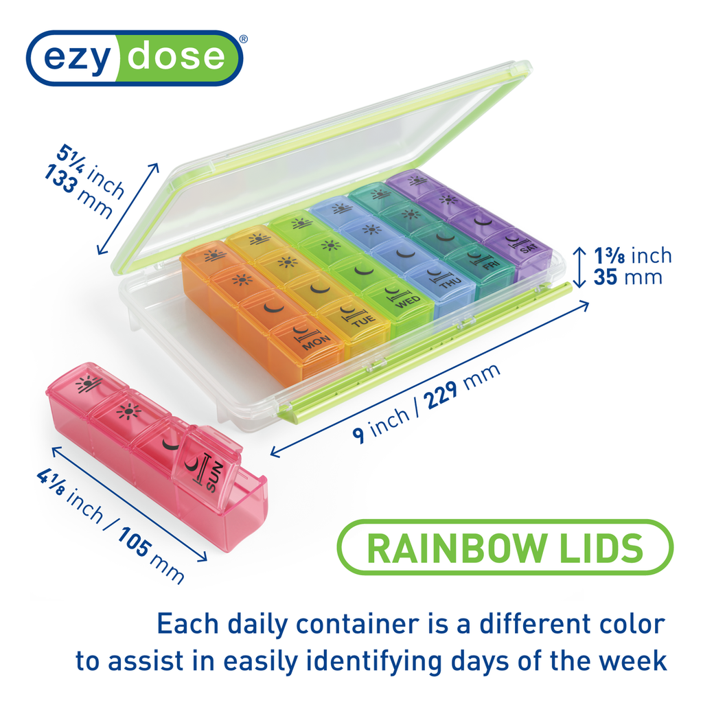 Ezy Dose® Weekly 4x/Day Pill Organizer, Rainbow
