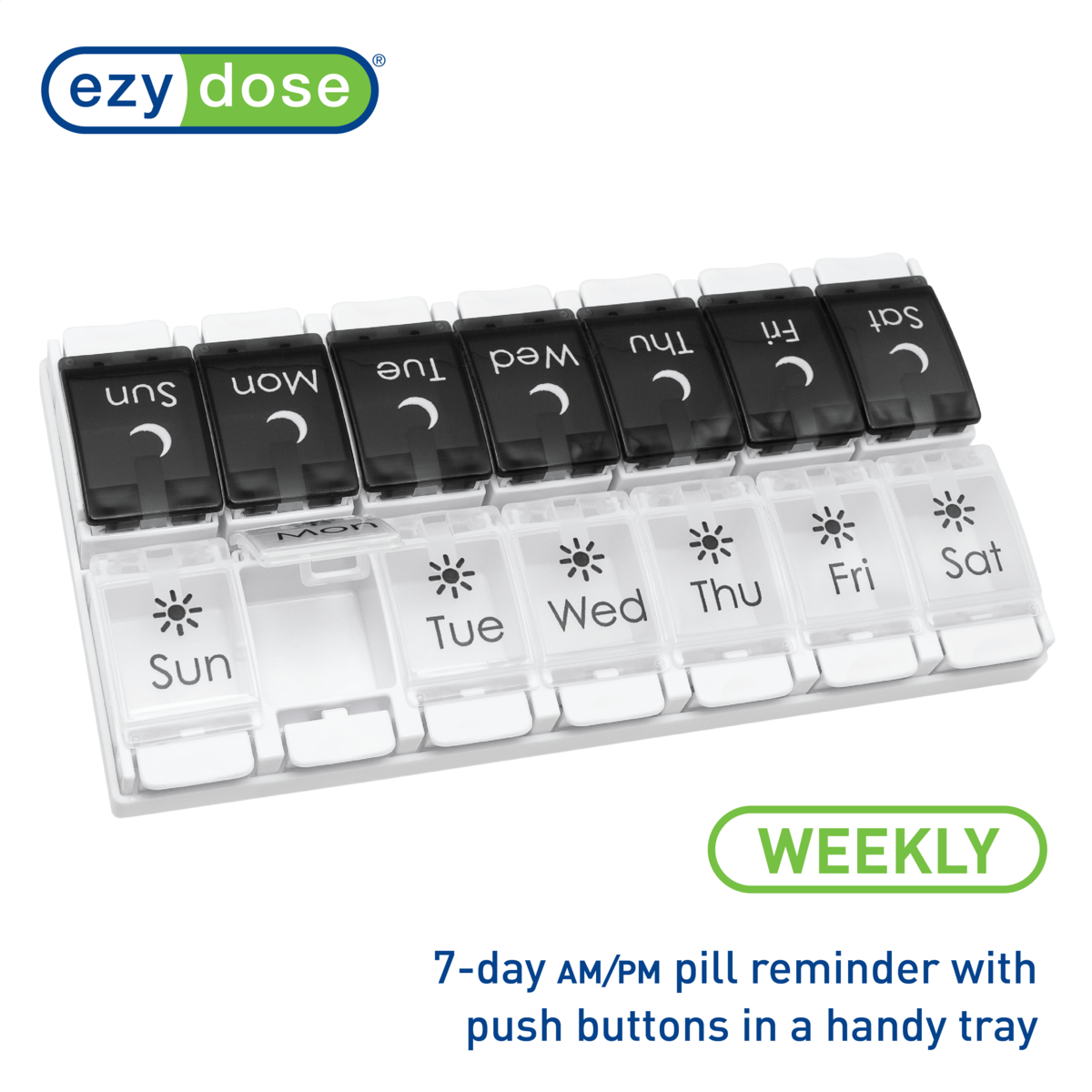 Ezy Dose®  Push Button Weekly AM/PM Pill Organizer, Black and White