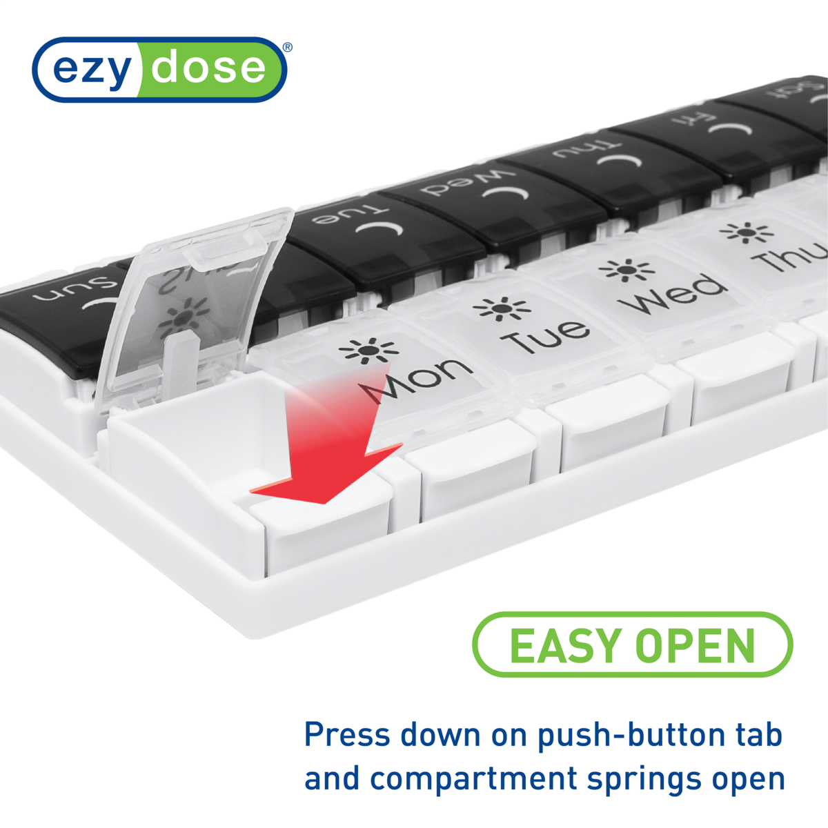 Ezy Dose®  Push Button Weekly AM/PM Pill Organizer, Black and White