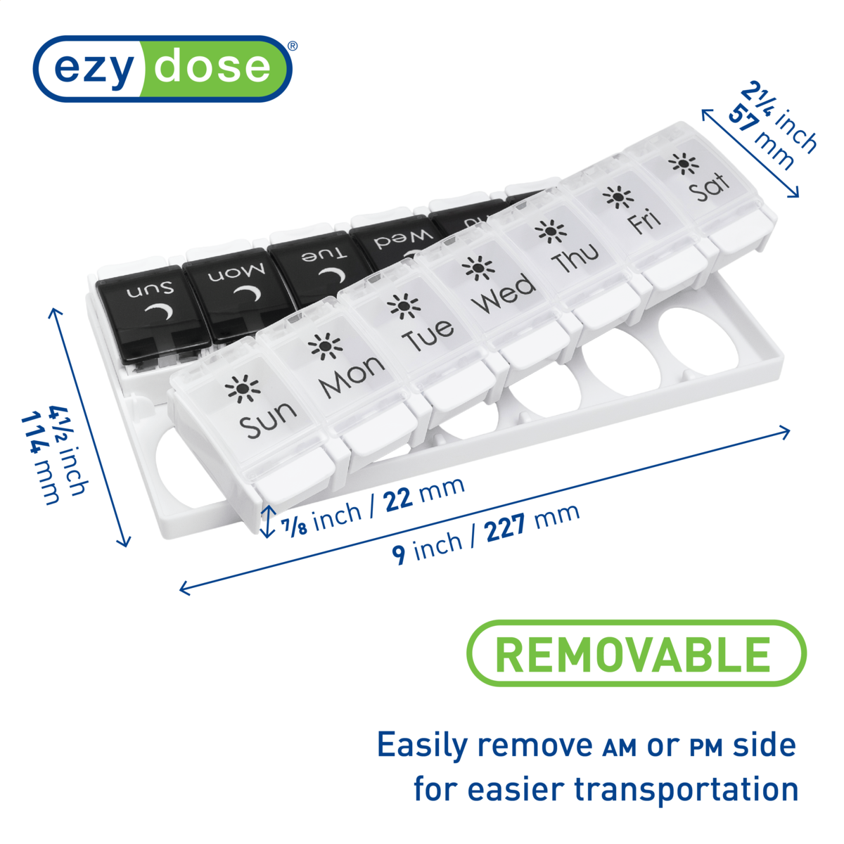 Ezy Dose®  Push Button Weekly AM/PM Pill Organizer, Black and White