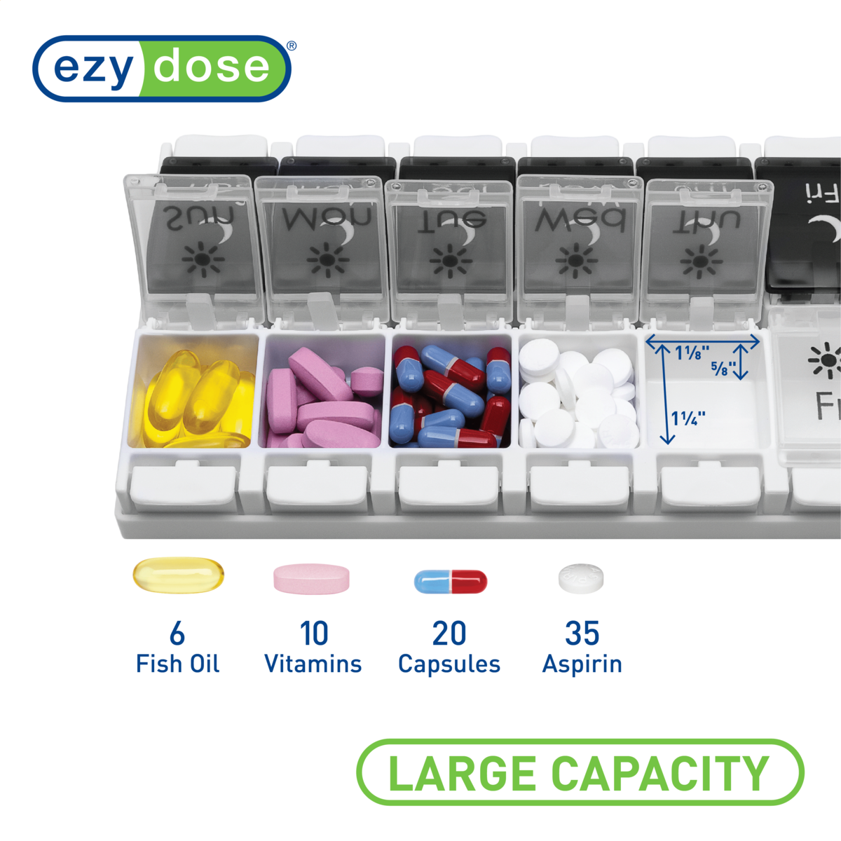 Ezy Dose®  Push Button Weekly AM/PM Pill Organizer, Black and White
