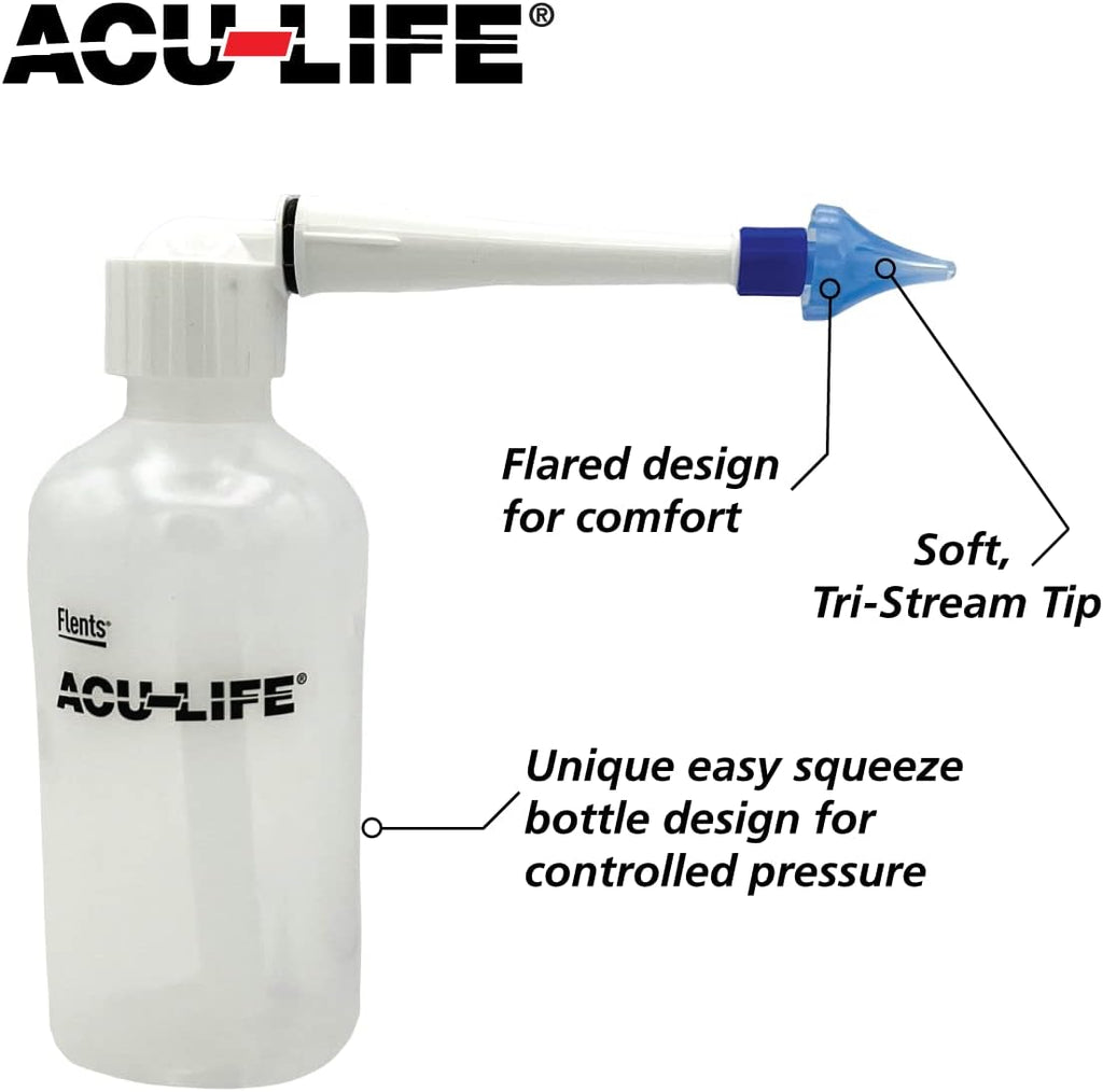 Acu-Life® Ear Irrigator with Soft Tri-Steam Fit (Includes Basin, Ear Syringe and Easy Squeeze Bottle)