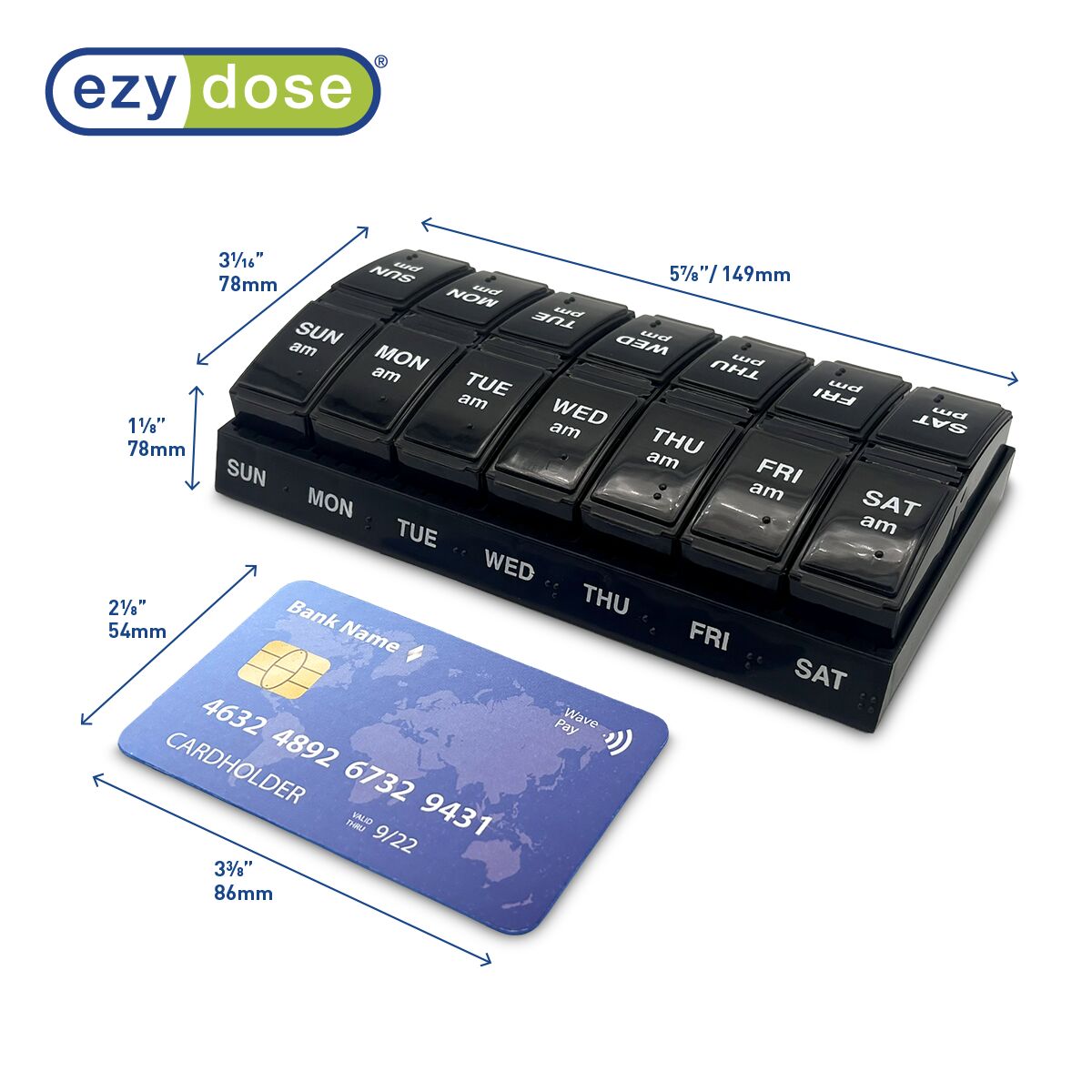 EZY DOSE Weekly, AM/PM Daily Pill Organizer, 7-Day Medicine Planner, Vitamin Container, Small Pop-Out Compartments