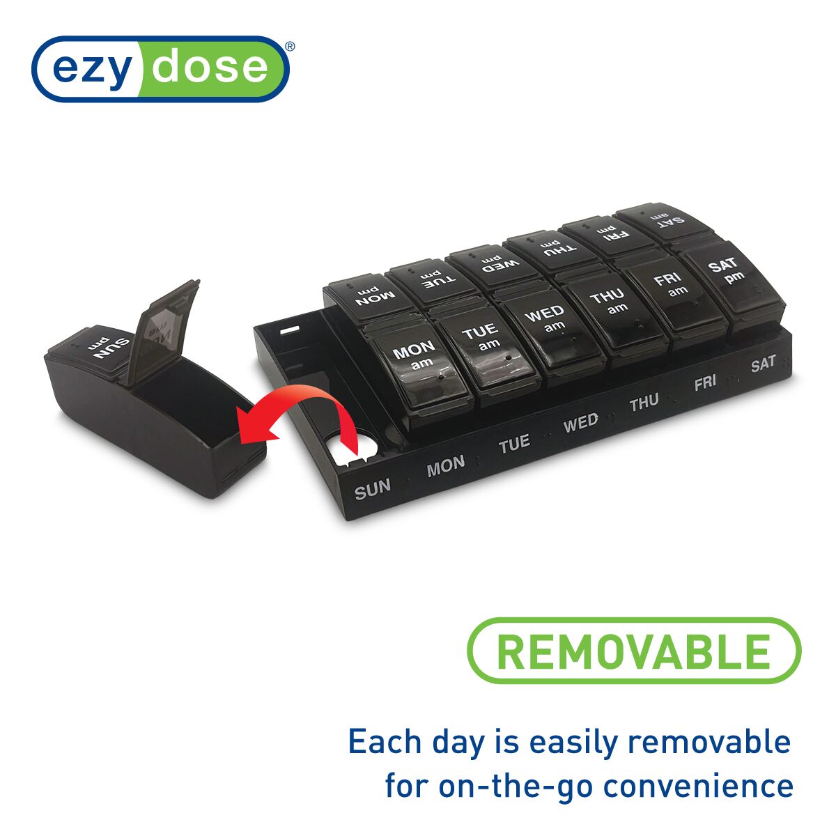 EZY DOSE Weekly, AM/PM Daily Pill Organizer, 7-Day Medicine Planner, Vitamin Container, Small Pop-Out Compartments