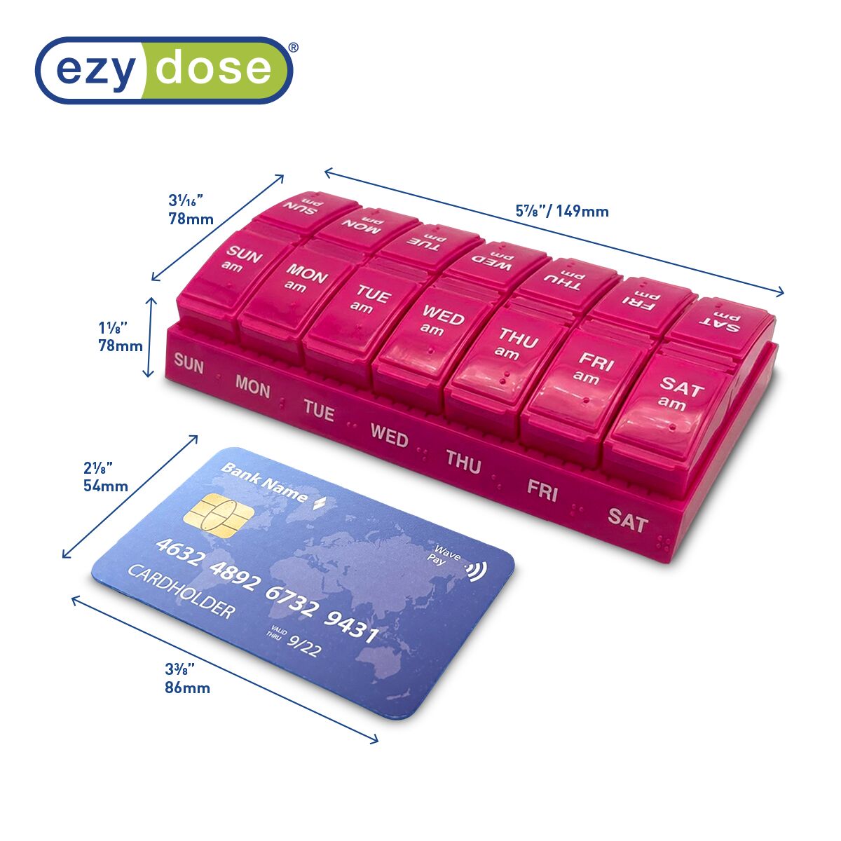 EZY DOSE Weekly, AM/PM Daily Pill Organizer, 7-Day Medicine Planner, Vitamin Container, Small Pop-Out Compartments