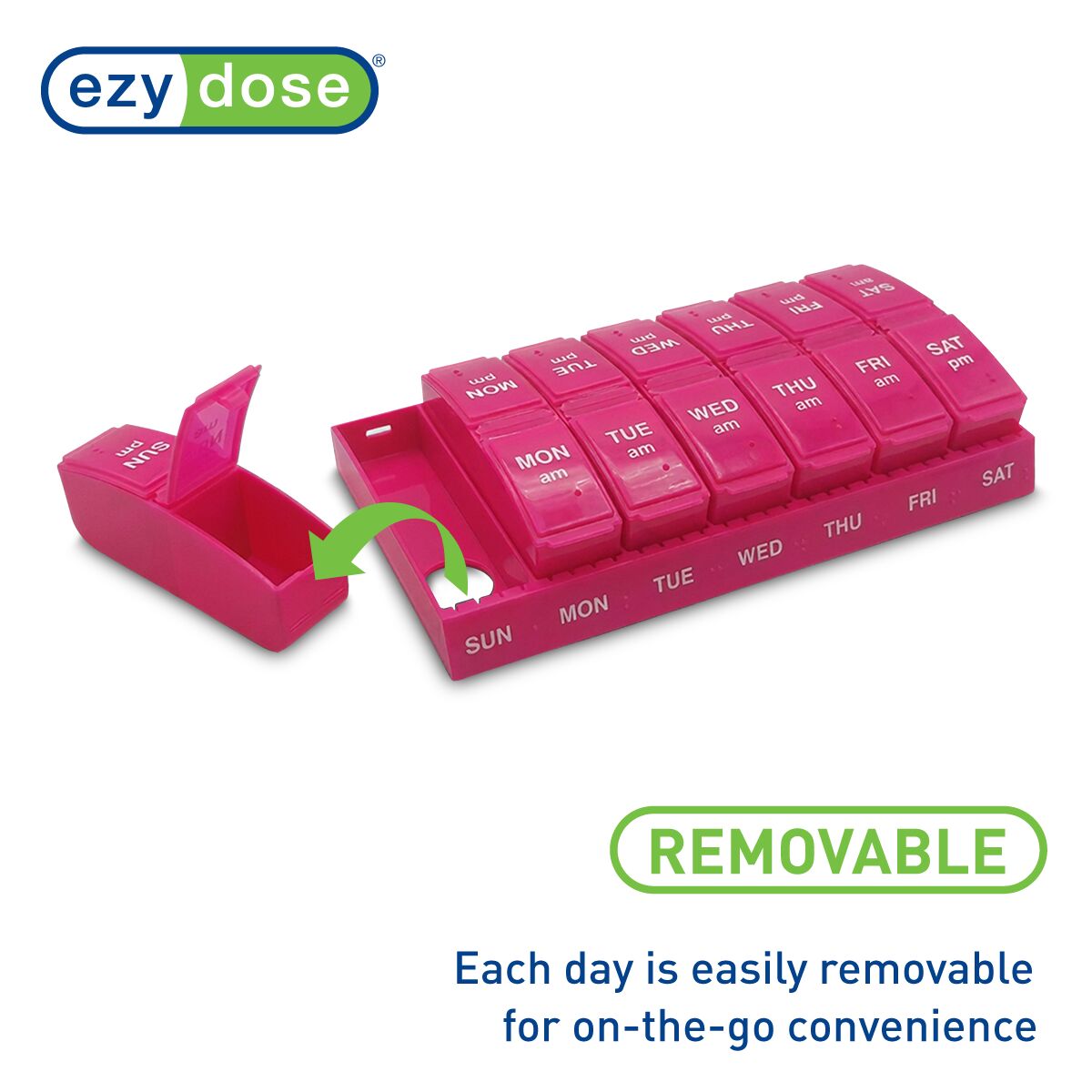 EZY DOSE Weekly, AM/PM Daily Pill Organizer, 7-Day Medicine Planner, Vitamin Container, Small Pop-Out Compartments