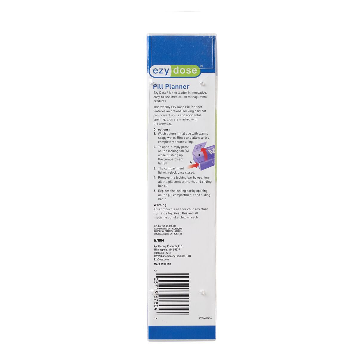 Ezy Dose® Weekly Pill Organizer with Locking Device (2XL)