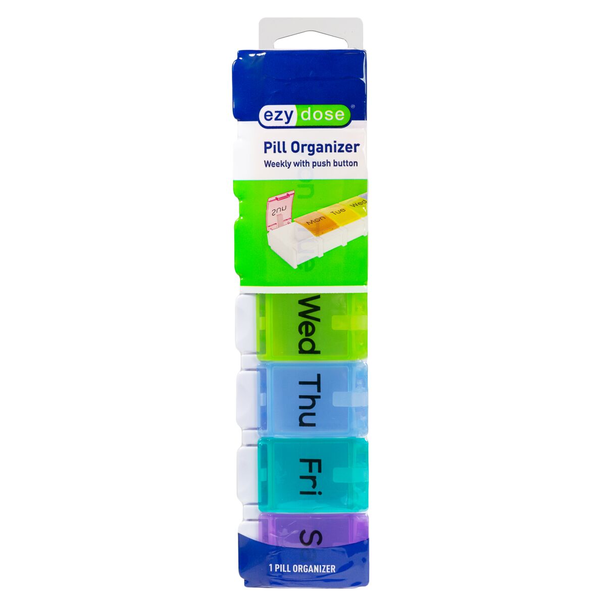 Ezy Dose® Push Button Weekly Pill Organizer, Rainbow