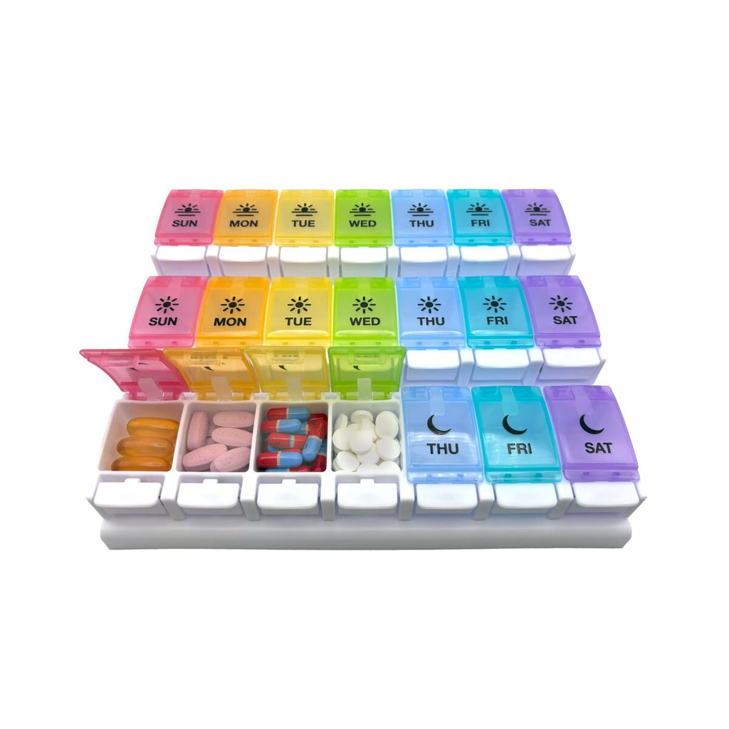Ezy Dose® Push Button Weekly 3x/Day Pill Organizer, Rainbow