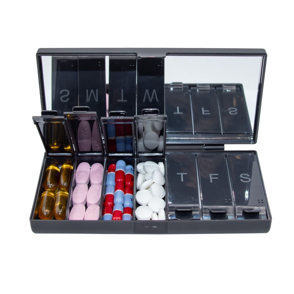 Large Capacity Mirrored Pill Organizer from Equadose | Apothecary Brands