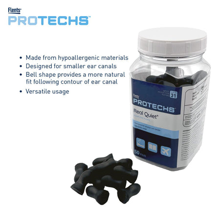 Flents Protechs Real Quiet Foam Ear Plugs - NRR 31 - Hypoallergenic, designed for smaller ear, bell shape, versatile usage | Apothecary Brands