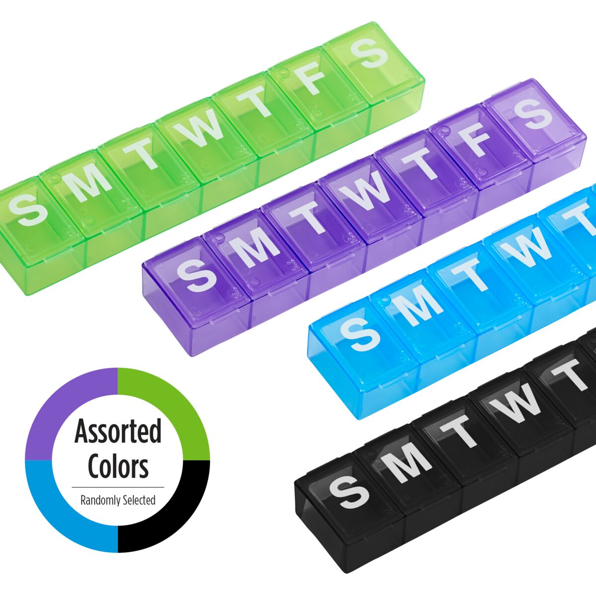 4 Assorted Colors of Pill Organizers For The Family | Apothecary Brands