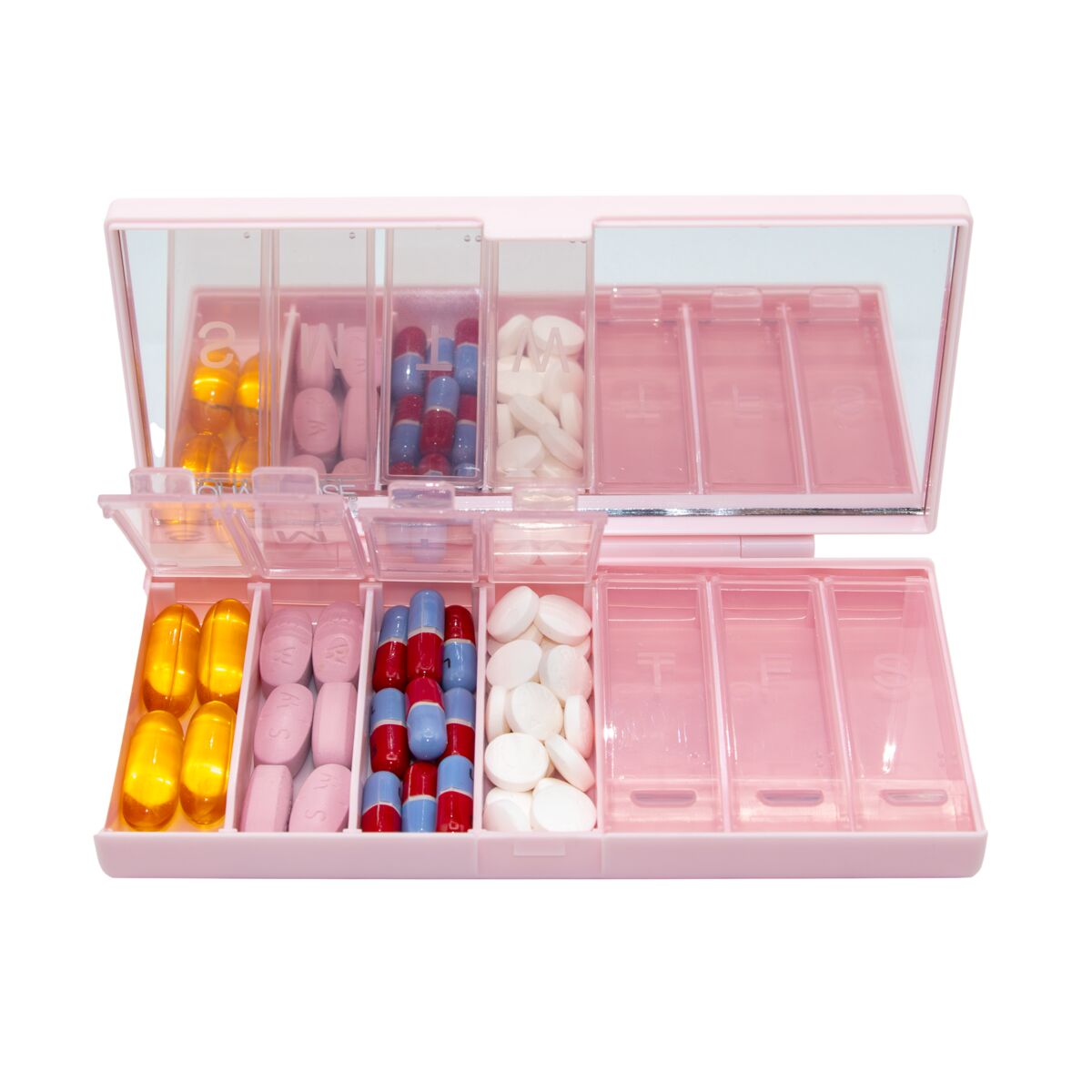 Equadose Blue Mirrored Pill Organizer with Large Capacity | Apothecary Brands