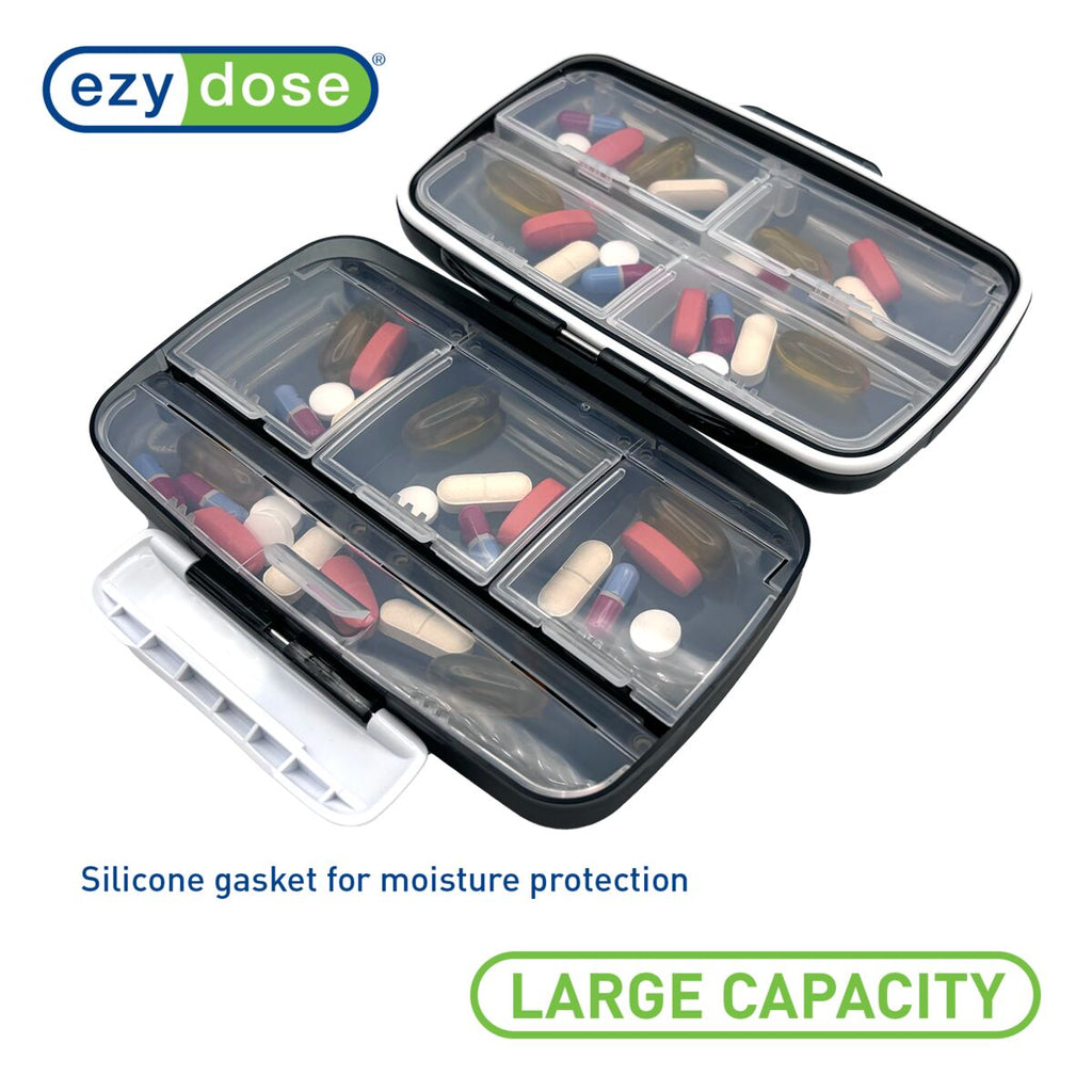 Ezy Dose Large Capacity Portable Pill Planner - Silicone gasket for moisture protection | Apothecary Brands
