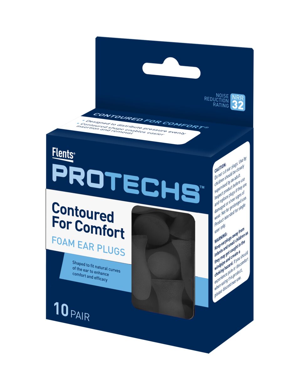 Flents Protechs Contoured for Comfort Foam Ear Plugs (Black) - Noise Reduction Rating 32 | Apothecary Brands
