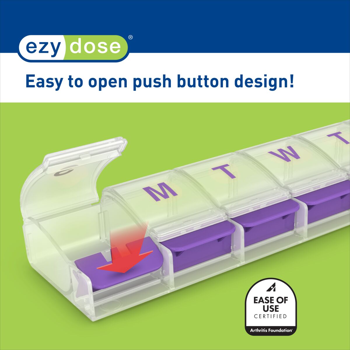 Ezy Dose® Push Button Weekly 4x/Day Pill Organizer, Multi-Color