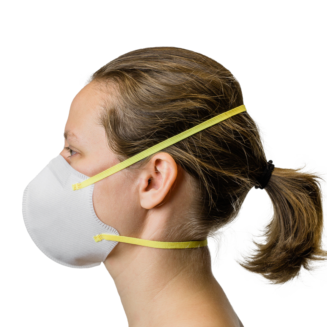 Woman wearing N95 Respirator Mask