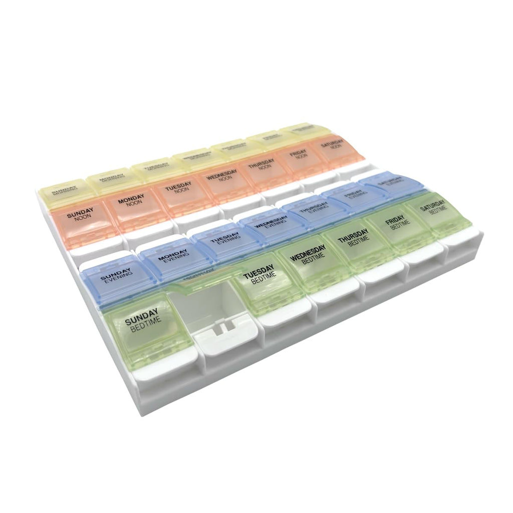 Ezy Dose® Push Button Weekly 4x/Day Pill Organizer,, Pastel Rainbow