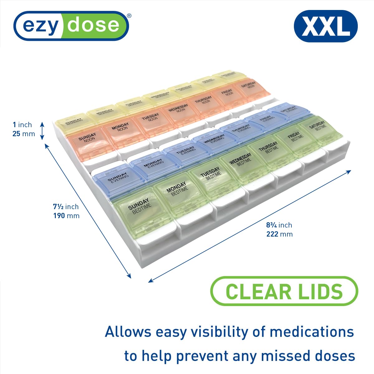 Ezy Dose® Push Button Weekly 4x/Day Pill Organizer, Pastel Rainbow