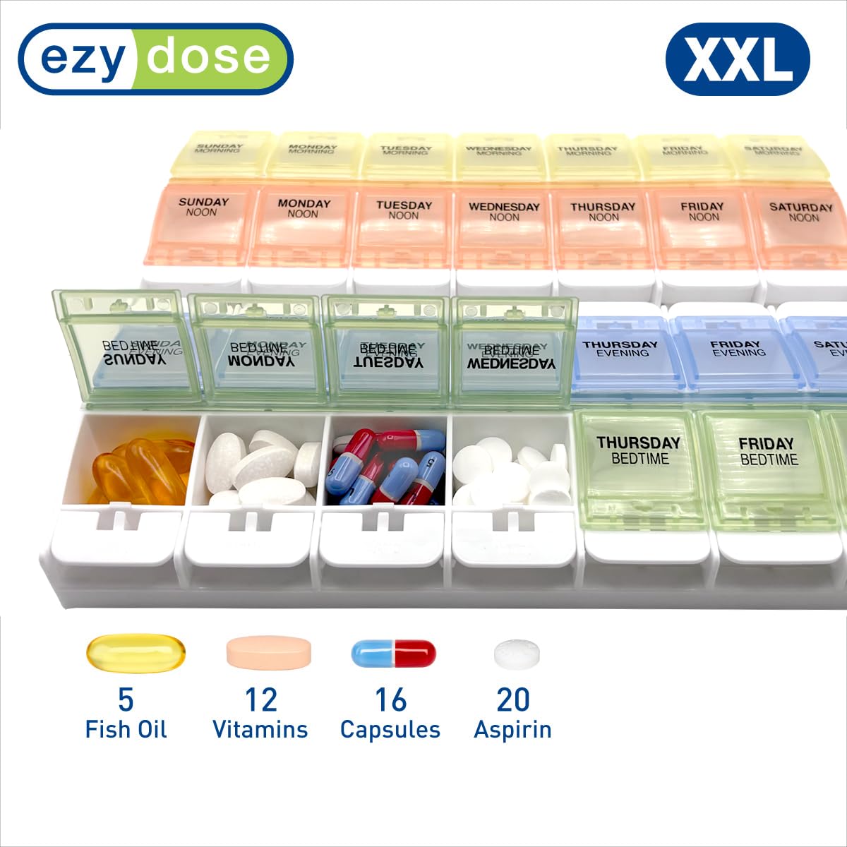 Ezy Dose® Push Button Weekly 4x/Day Pill Organizer, Pastel Rainbow
