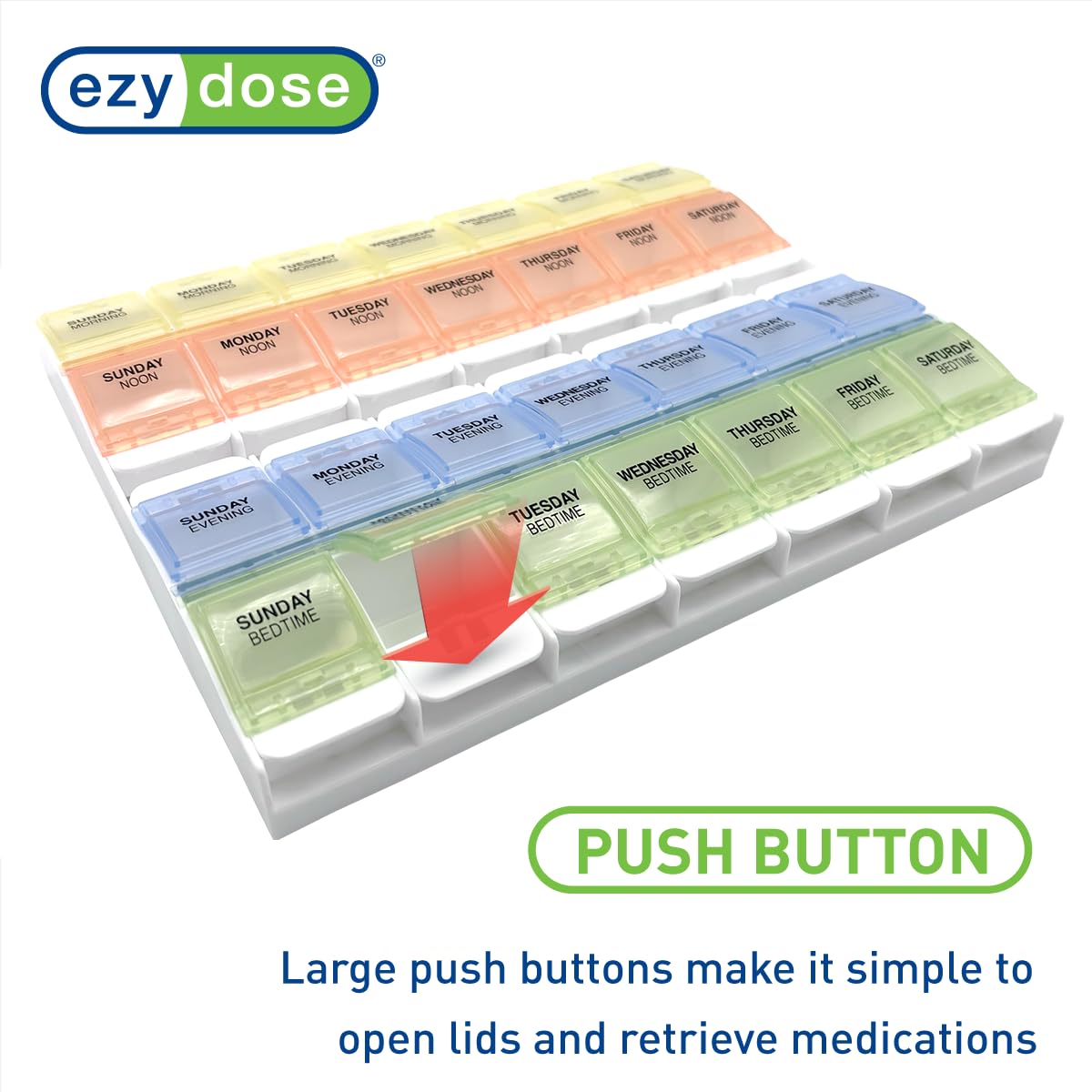 Ezy Dose® Push Button Weekly 4x/Day Pill Organizer, Pastel Rainbow