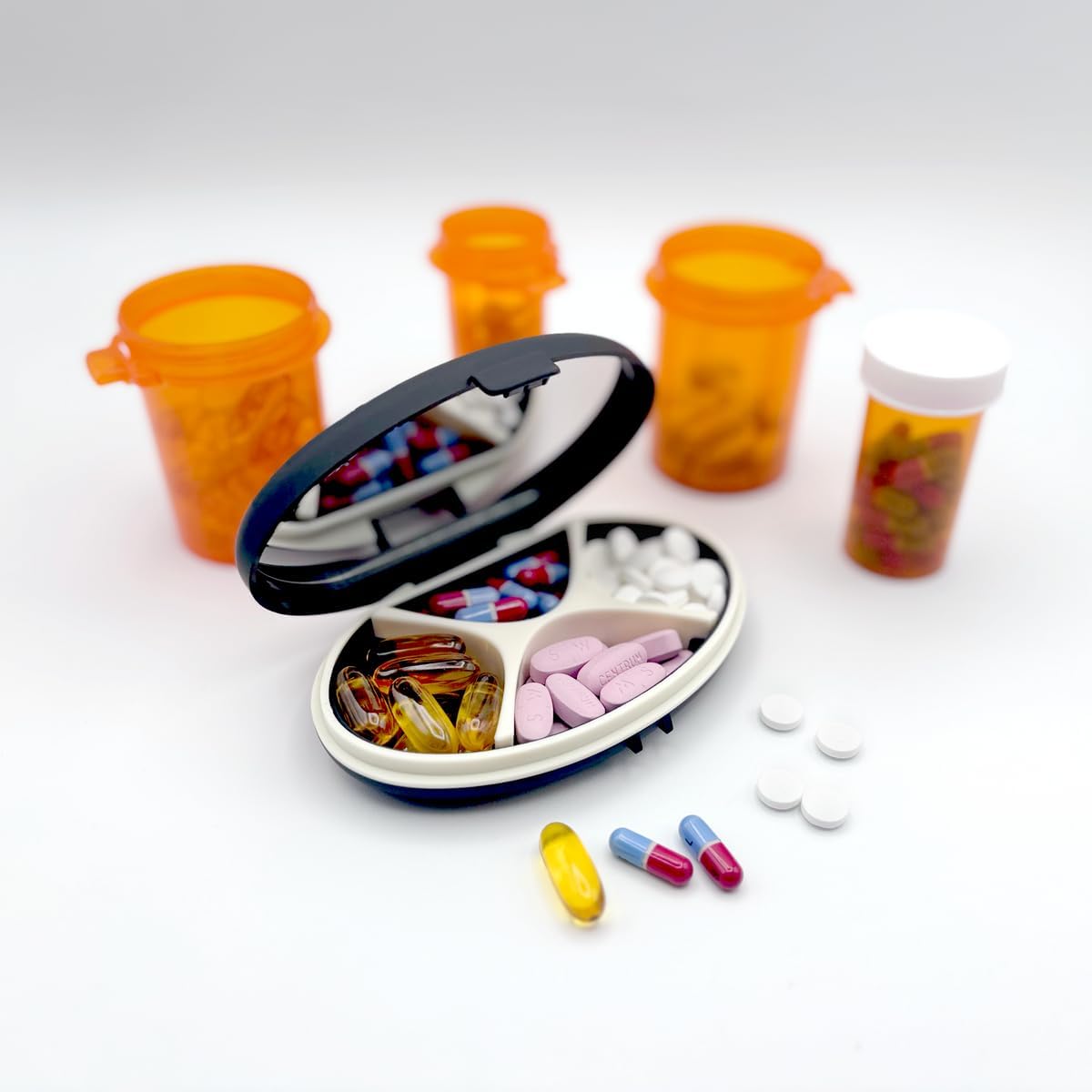 Equadose® Mirrored Oval Pocket Pill Case